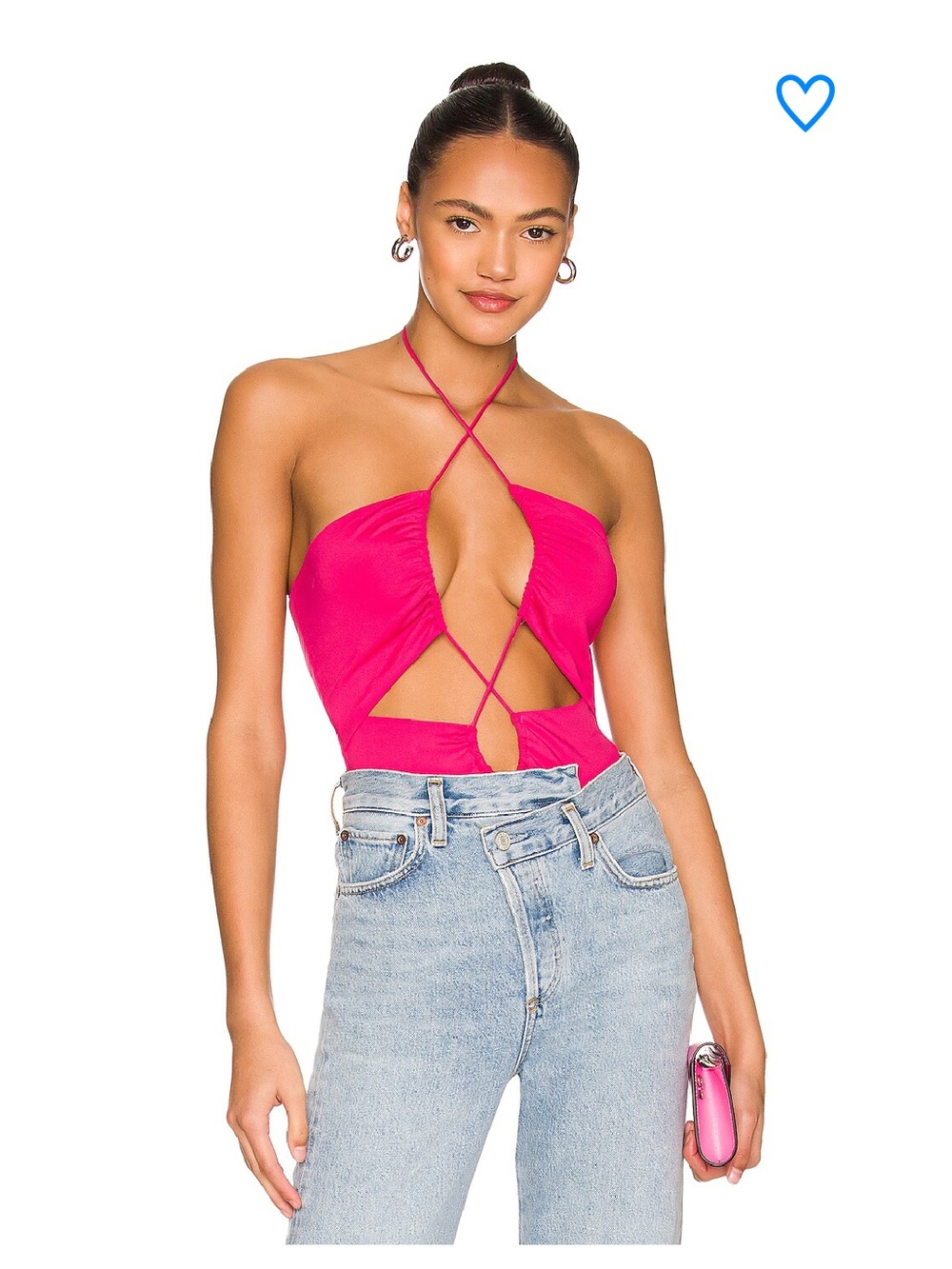 NWT Superdown Fuchsia Halter Cutout Bodysuit